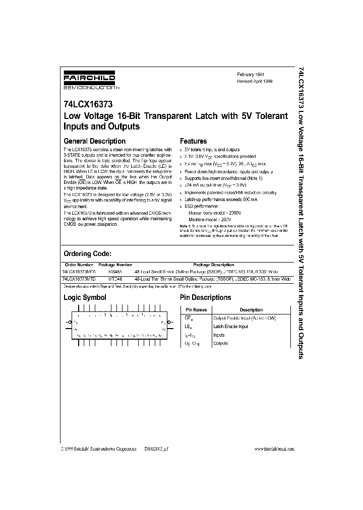 74LCX16373MEA_12349.PDF Datasheet