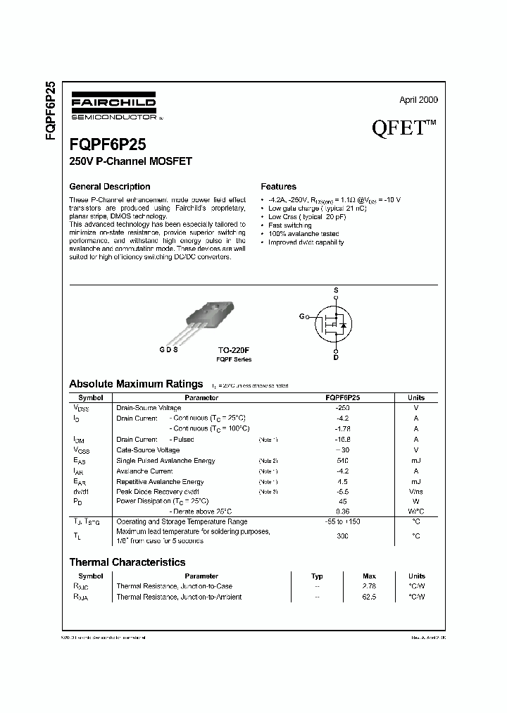 FQPF6P25_78326.PDF Datasheet