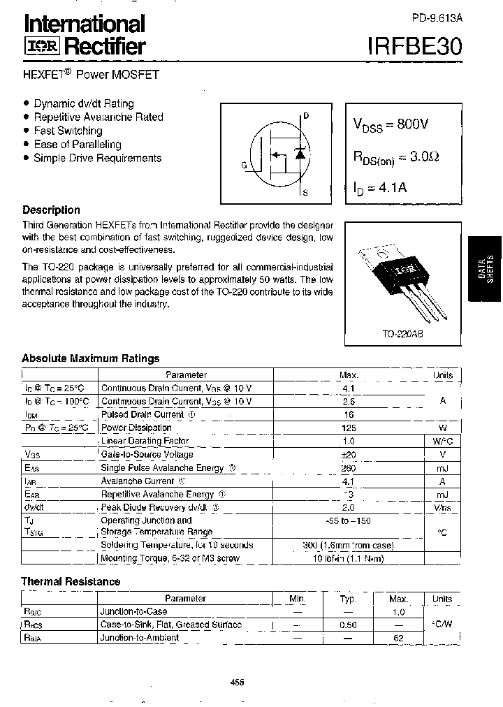 IRFBE30_156642.PDF Datasheet