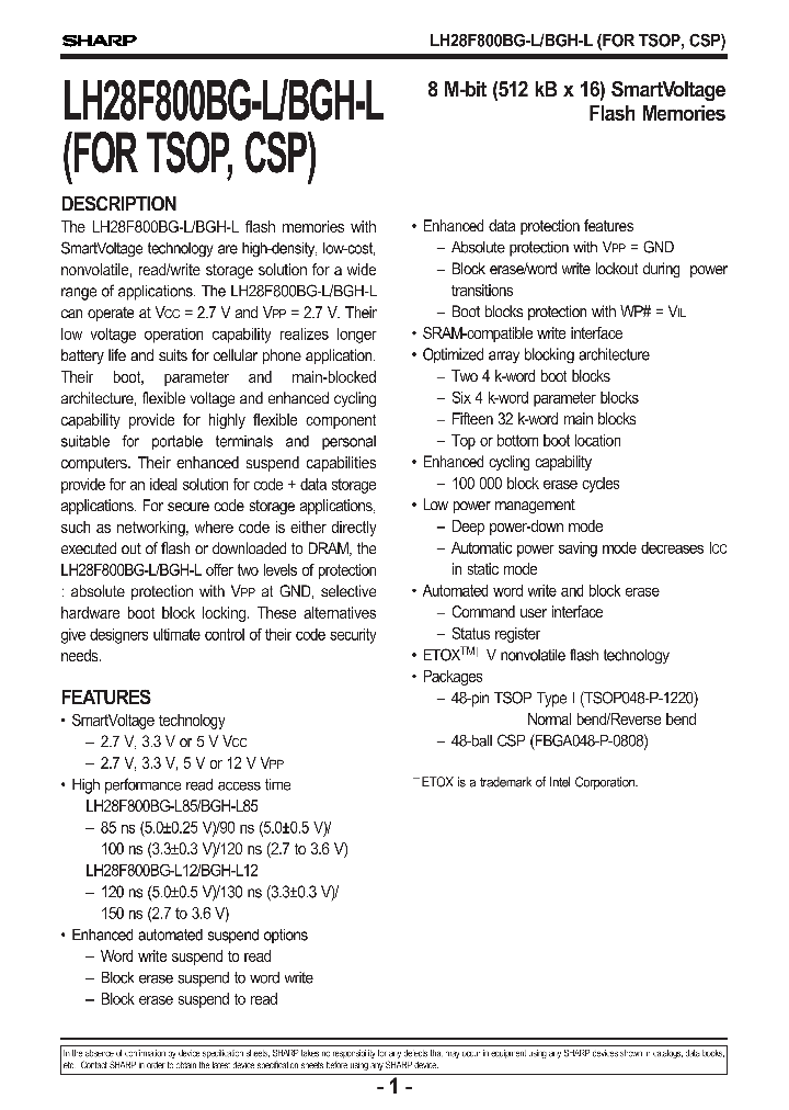 LH28F800BGHRTL85_9620.PDF Datasheet