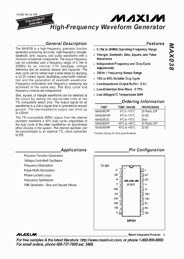 MAX038_146587.PDF Datasheet