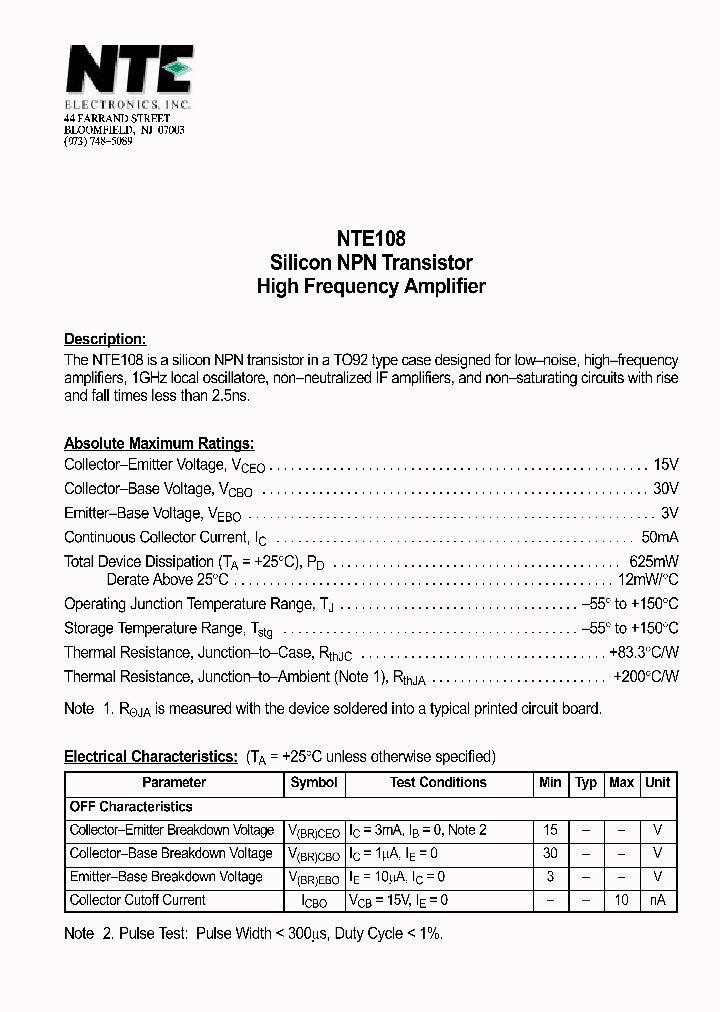 NTE108_69629.PDF Datasheet