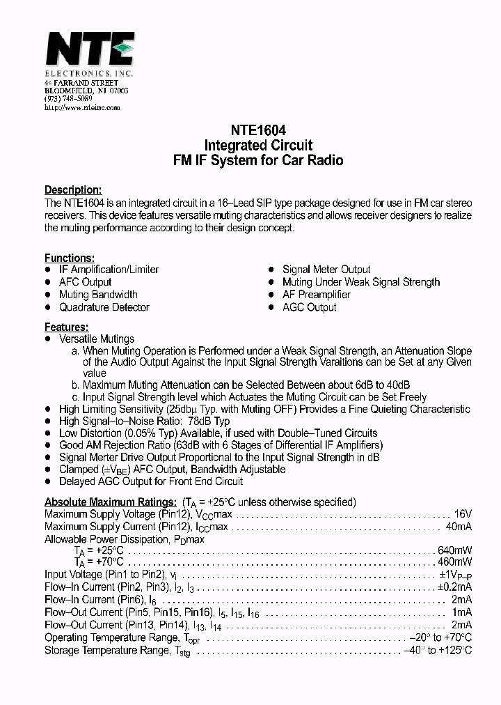 NTE1604_23460.PDF Datasheet