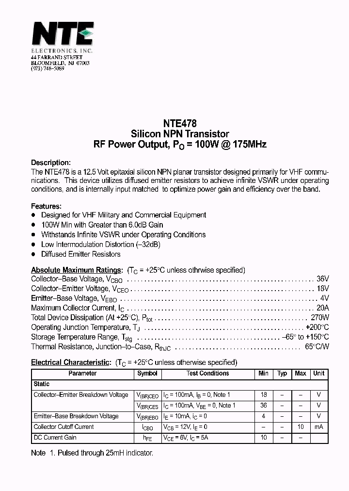 NTE478_69947.PDF Datasheet