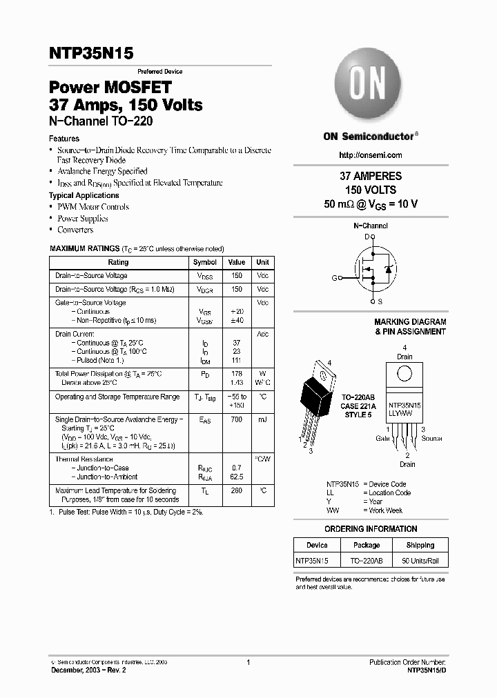 NTP35N15_64985.PDF Datasheet