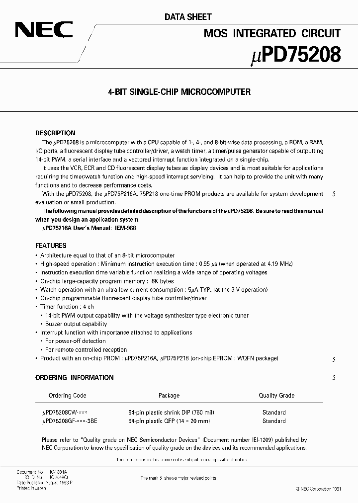 UPD75208_150794.PDF Datasheet