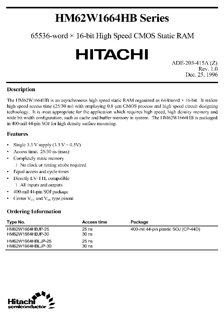 HM62W1664HBSERIES_292370.PDF Datasheet