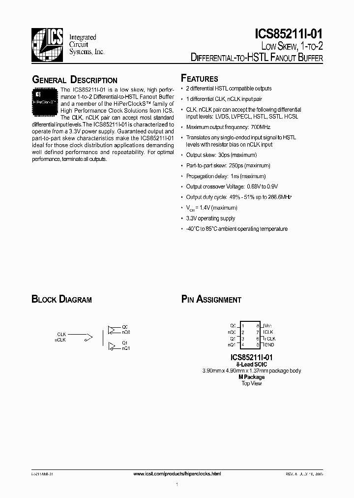 ICS85211I-01_291305.PDF Datasheet