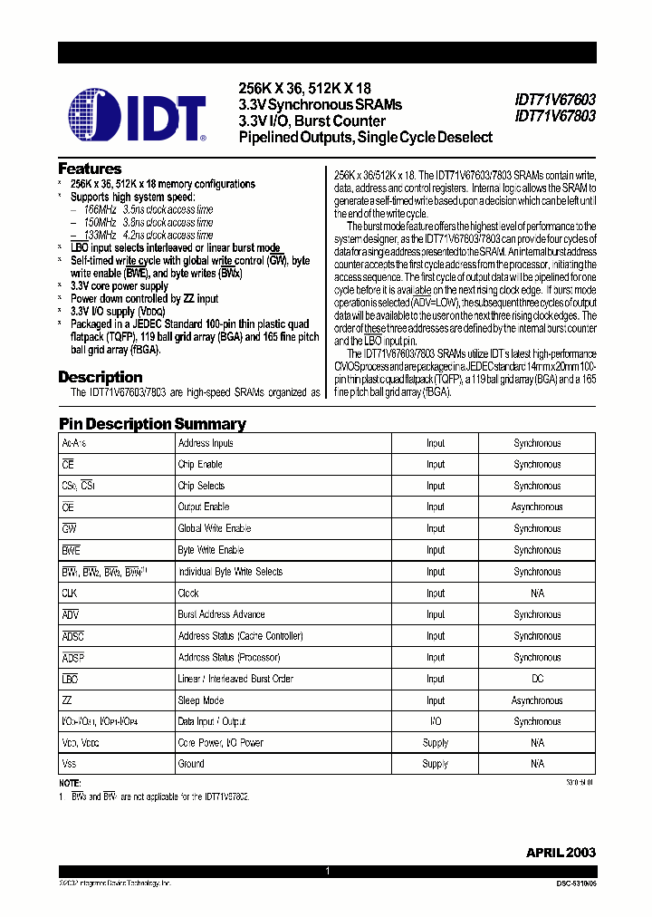 IDT71V67803_293991.PDF Datasheet