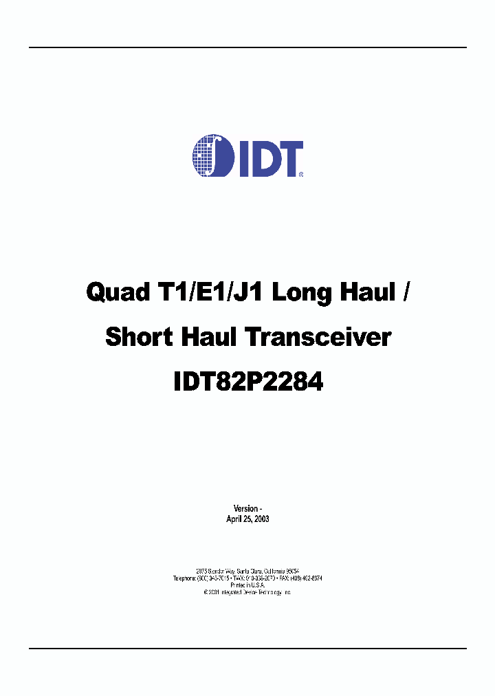 IDT82P2284_249900.PDF Datasheet