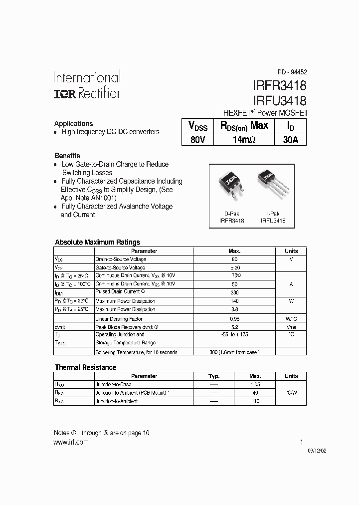 IRFR3418_247097.PDF Datasheet