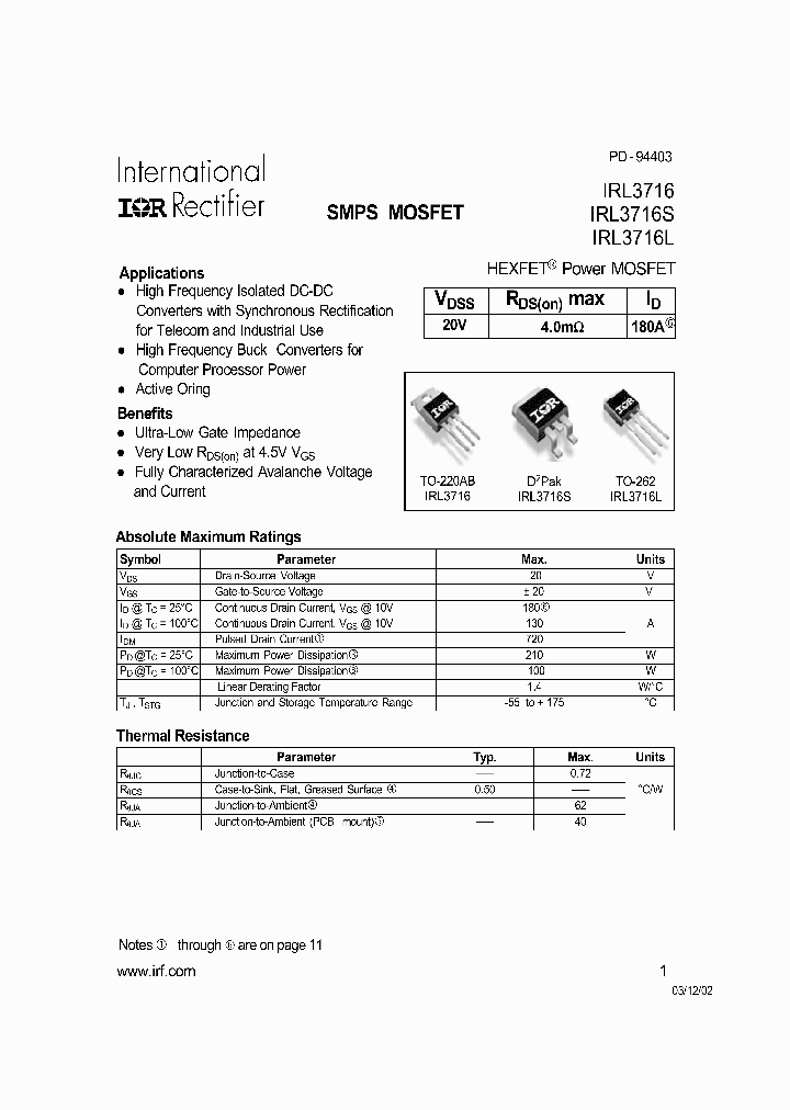 IRL3716L_292014.PDF Datasheet