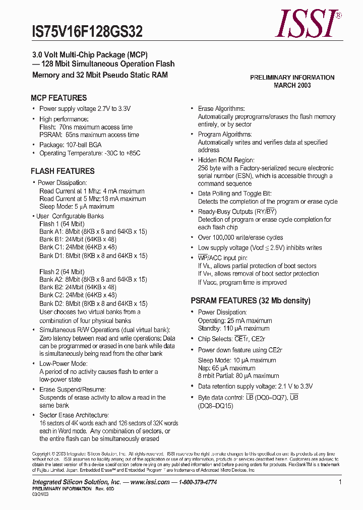 IS75V16F128GS32_292872.PDF Datasheet