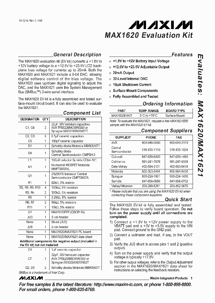 MAX1620EVKIT_281496.PDF Datasheet