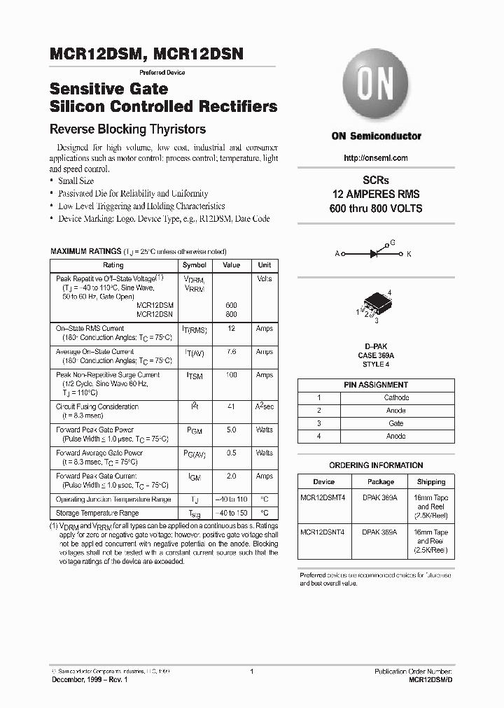 MCR12DSNT4_280359.PDF Datasheet