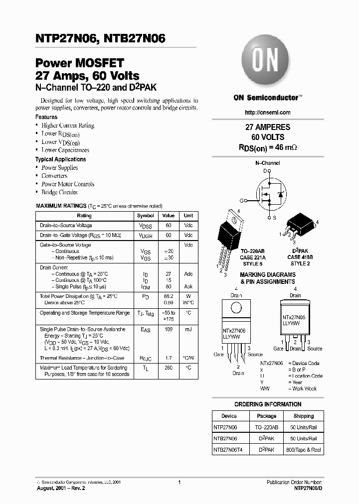 NTP27N06_244932.PDF Datasheet