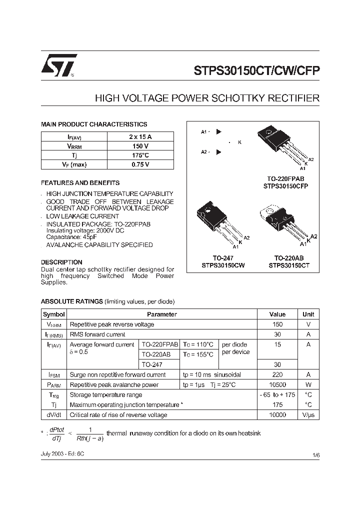 STPS30150CW_253327.PDF Datasheet