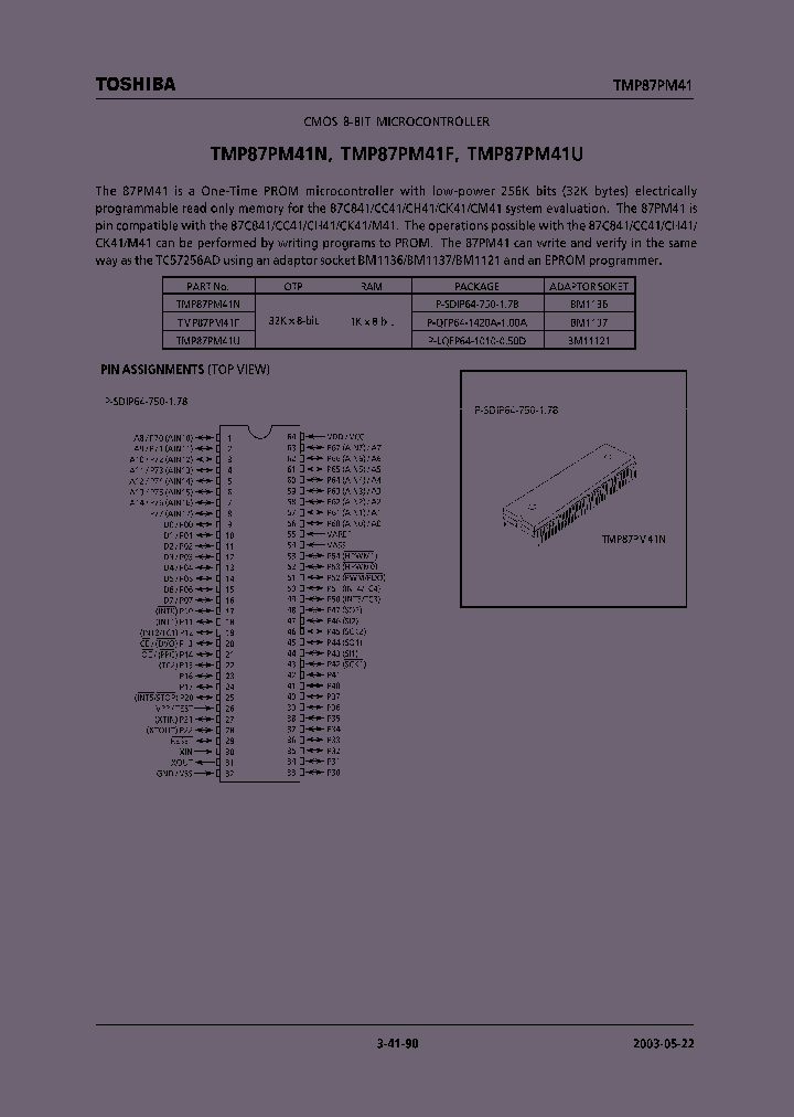 TMP87PM41U_204107.PDF Datasheet