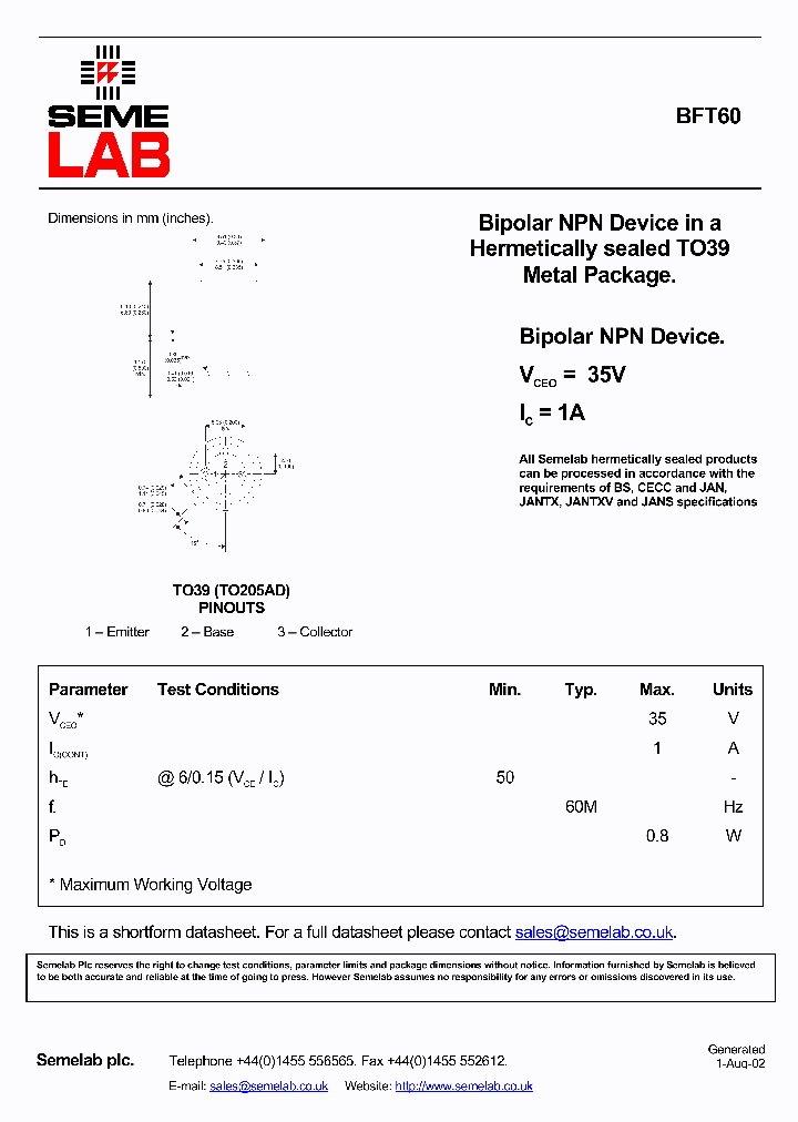 BFT60_253250.PDF Datasheet