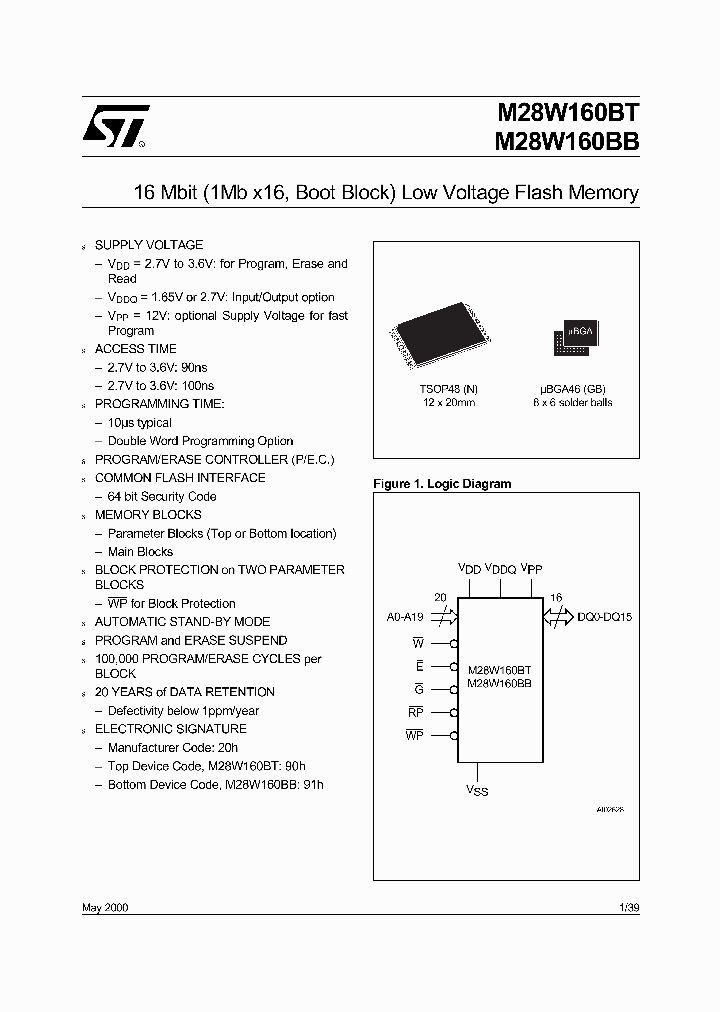 M28W160B-GBT_240502.PDF Datasheet