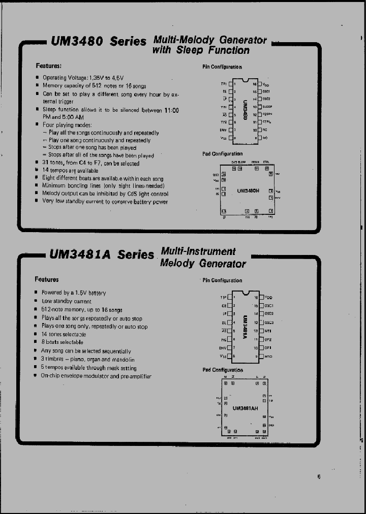 UMC UM3481A DIP-16 Multi-Melody Generator with Sleep IC 