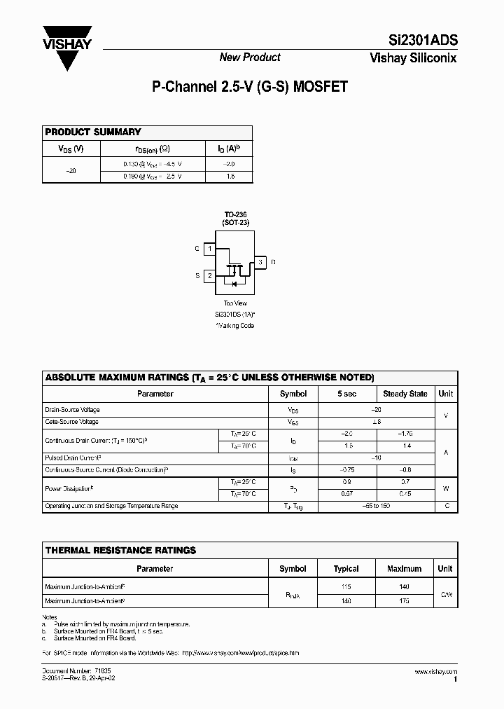 SI2301ADS_194250.PDF Datasheet