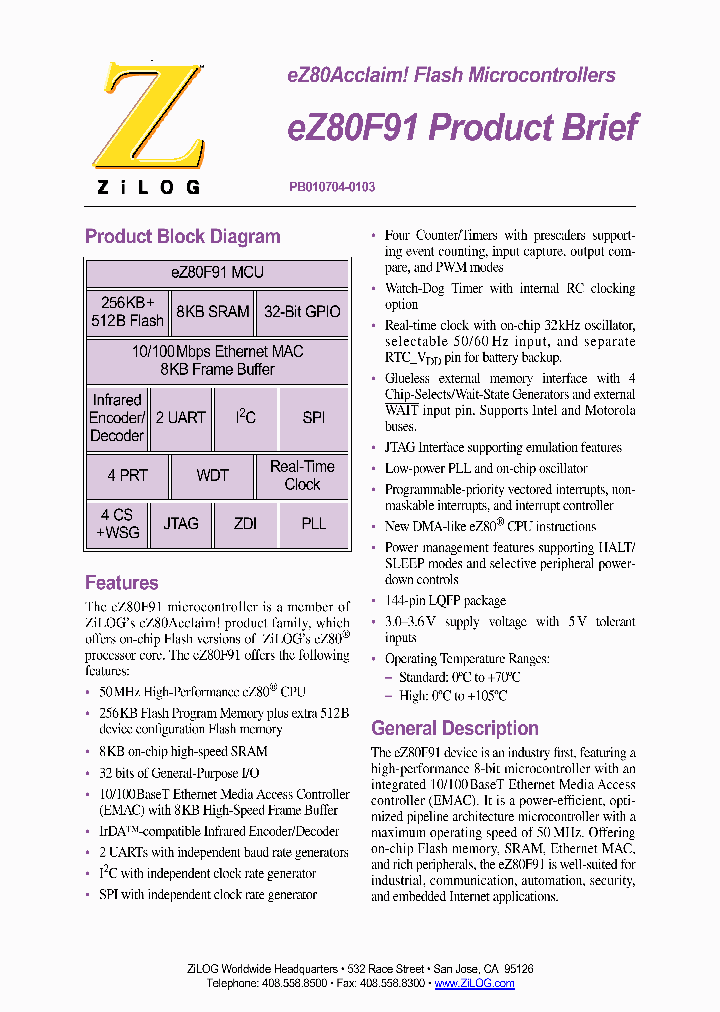 EZ80F91_334286.PDF Datasheet