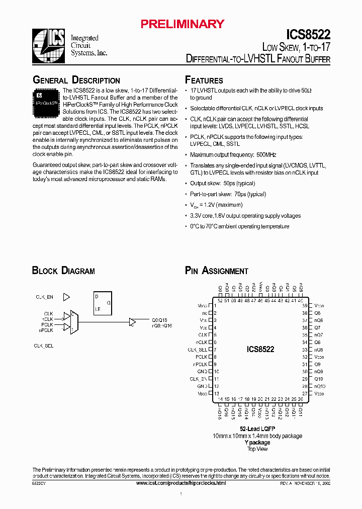 ICS8522_334444.PDF Datasheet