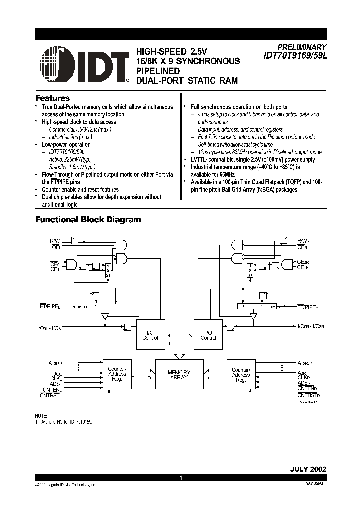 IDT70T9169L_347992.PDF Datasheet