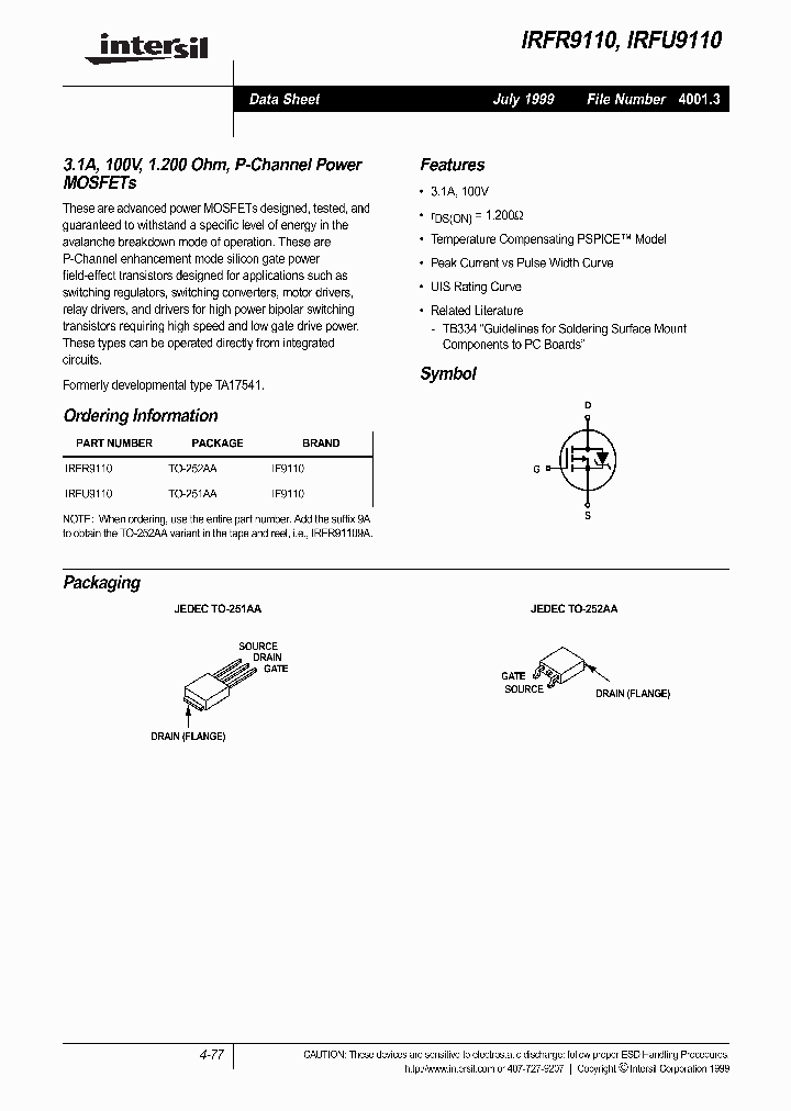 IRFR9110_141962.PDF Datasheet