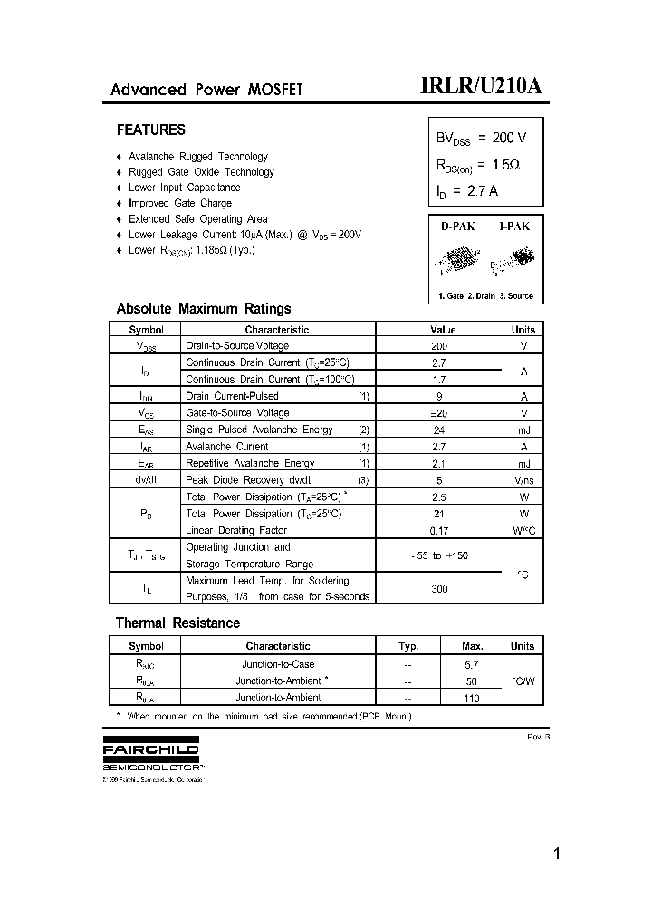 IRLRU210A_62284.PDF Datasheet
