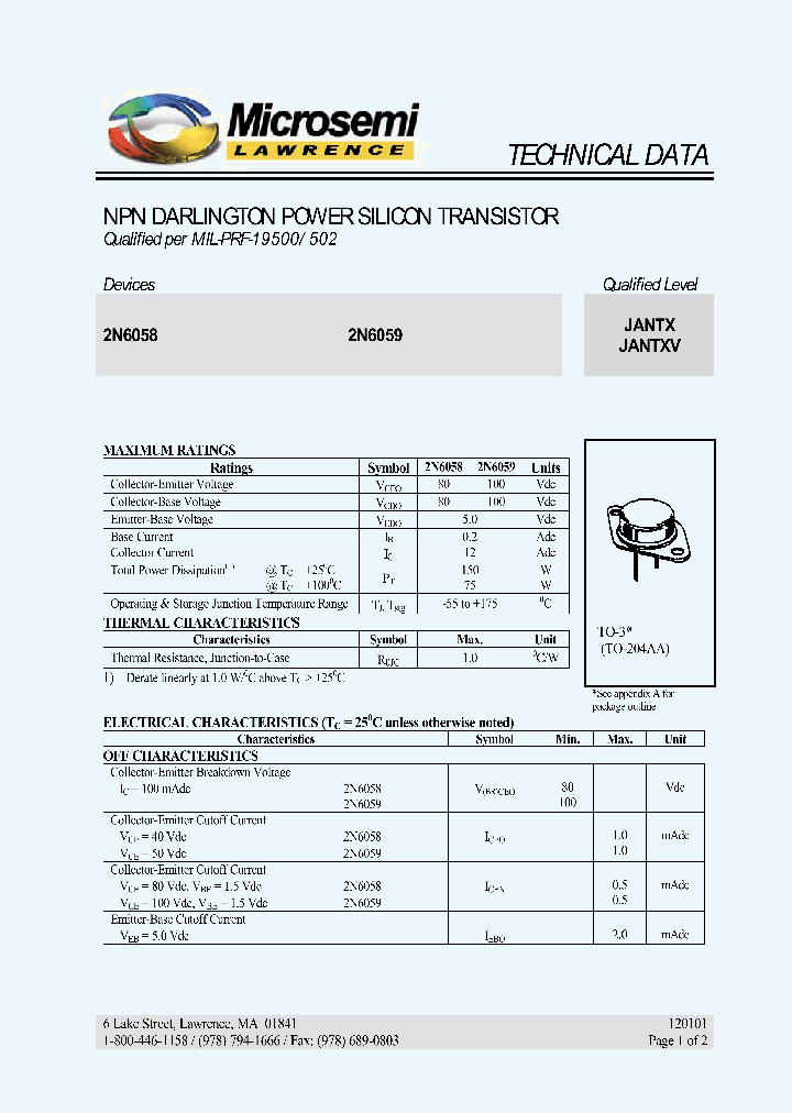 JANTXV2N6058_311799.PDF Datasheet