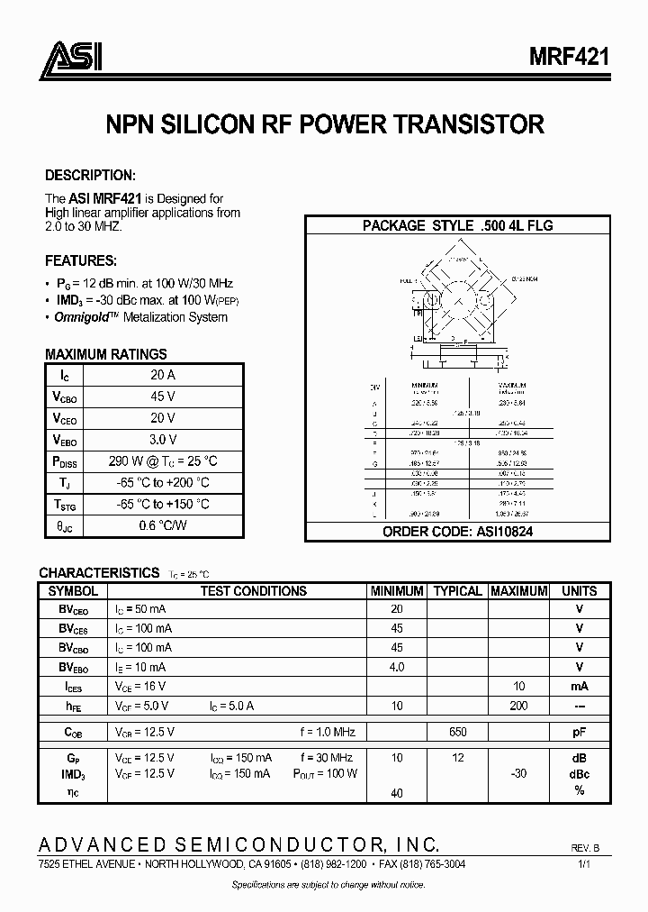 MRF421_324304.PDF Datasheet