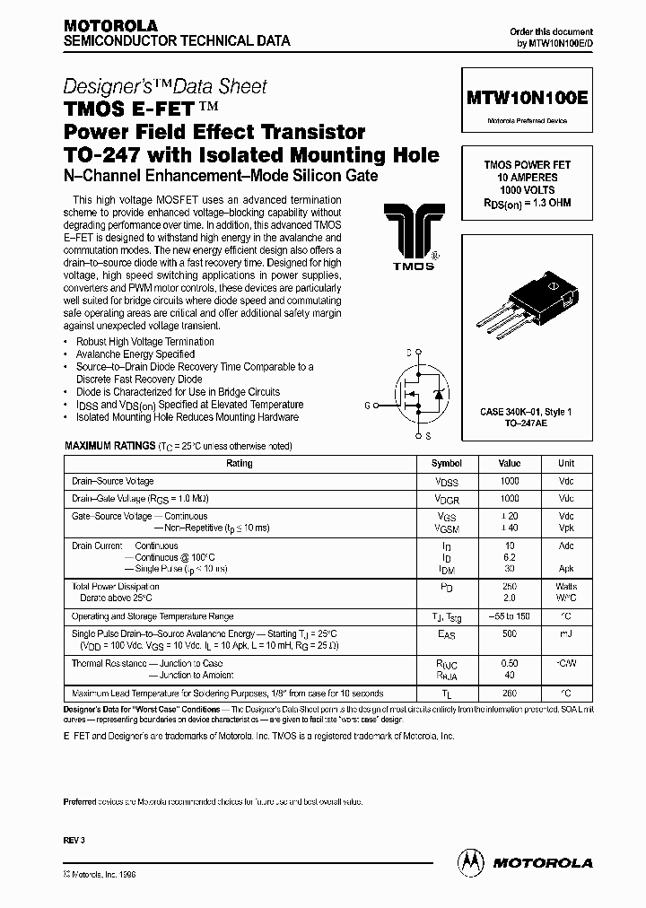 MTW10N100ED_357722.PDF Datasheet