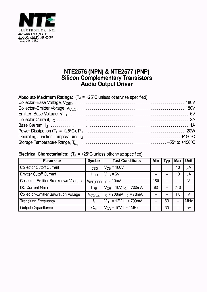 NTE2576_372277.PDF Datasheet