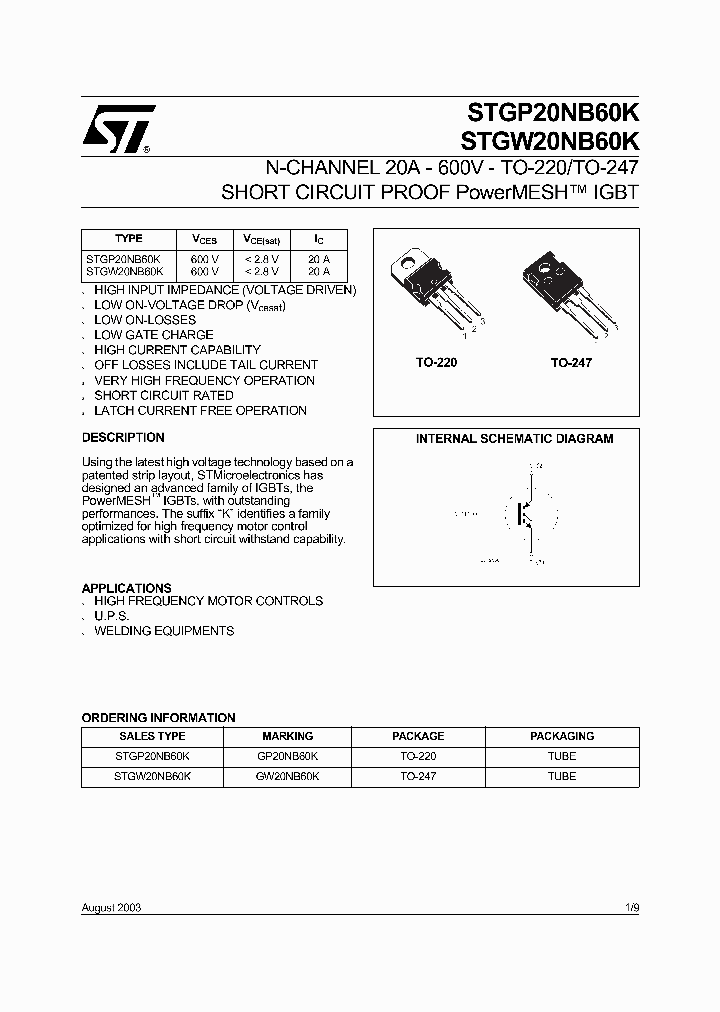 STGW20NB60K_324906.PDF Datasheet