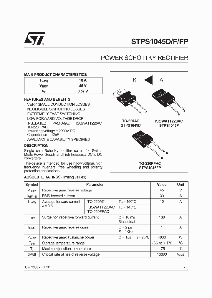 STPS1045FP_196777.PDF Datasheet