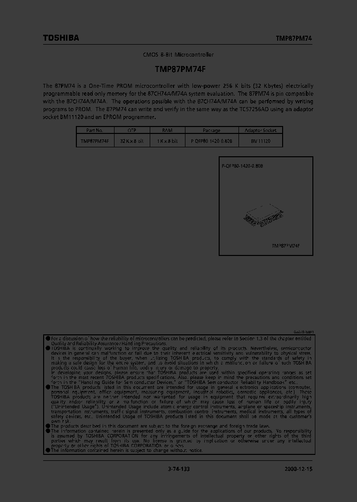 TMP87PM74F_365297.PDF Datasheet