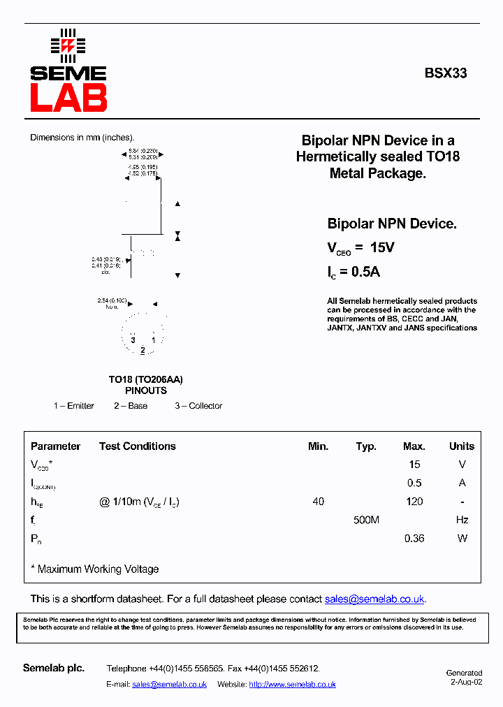 BSX33_395499.PDF Datasheet