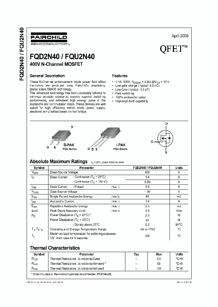 FQU2N40_423187.PDF Datasheet