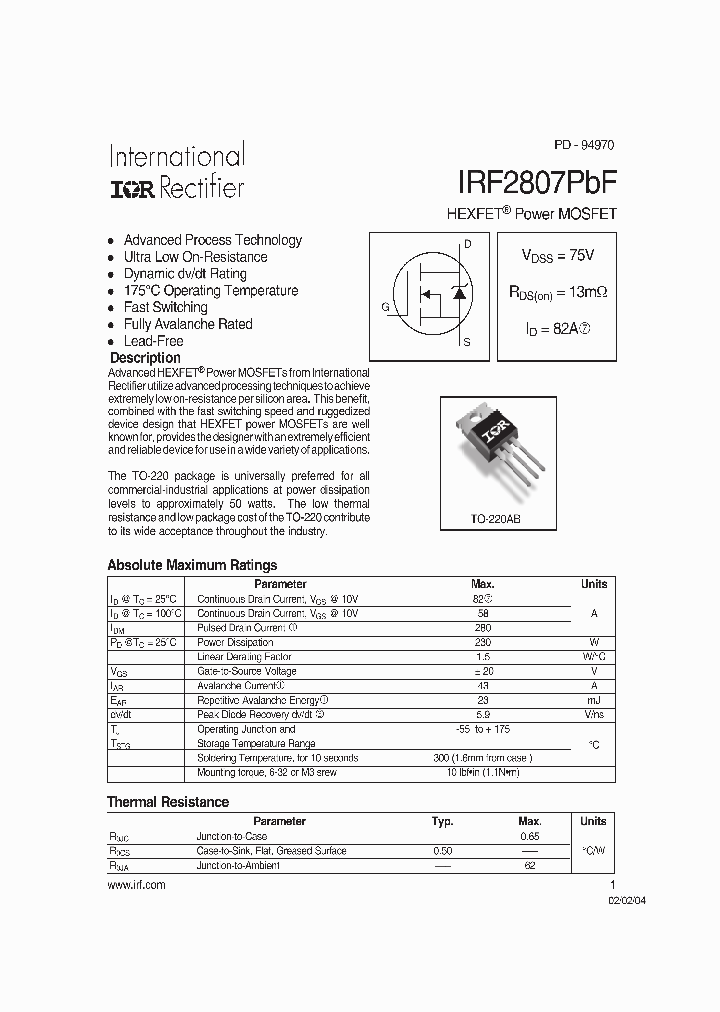 IRF2807PBF_415613.PDF Datasheet