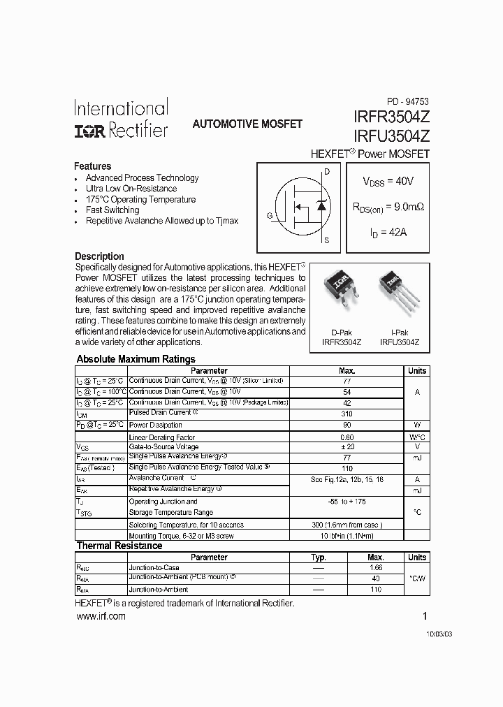 IRFR3504Z_393799.PDF Datasheet