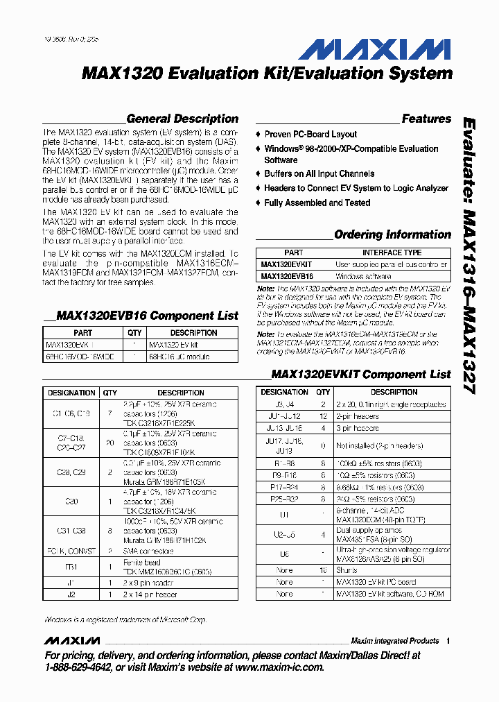 MAX1320EVKIT_393107.PDF Datasheet