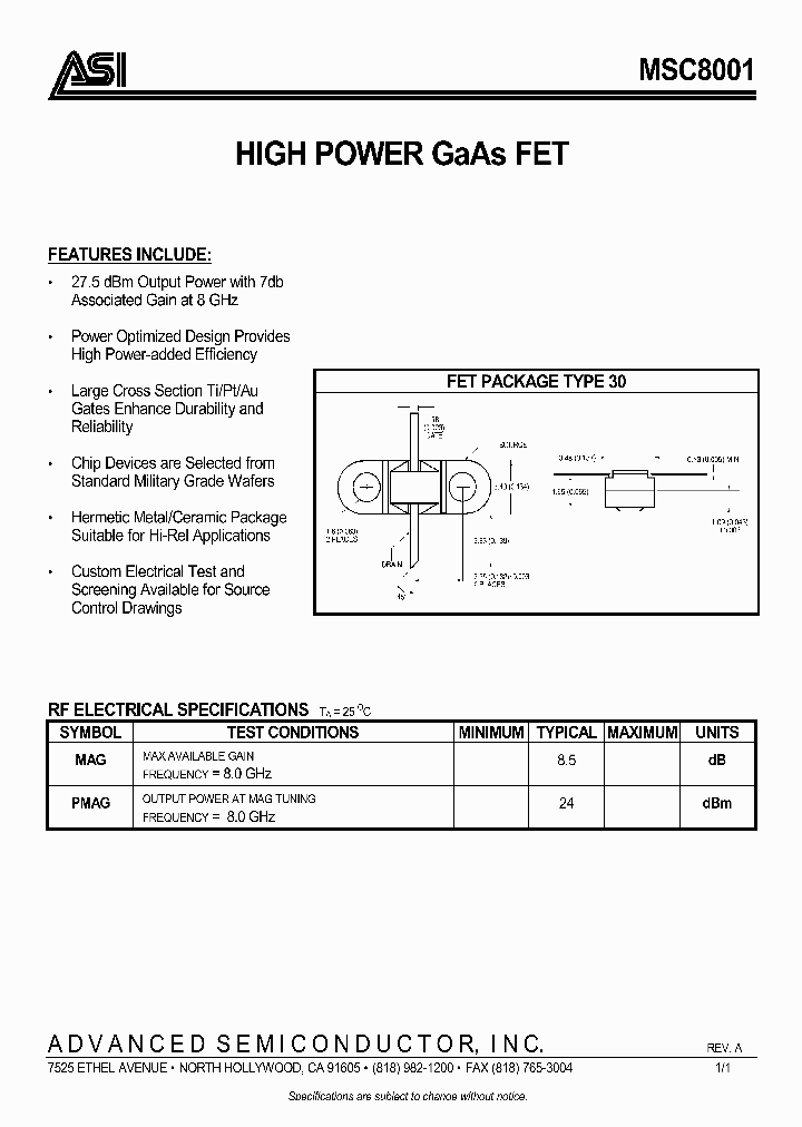 MSC8001_401439.PDF Datasheet