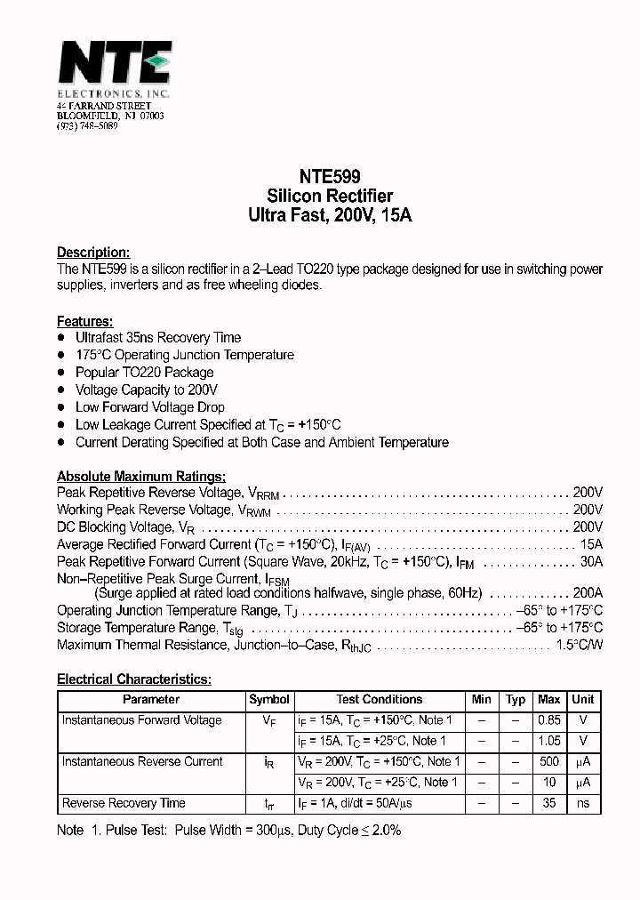 NTE599_415405.PDF Datasheet