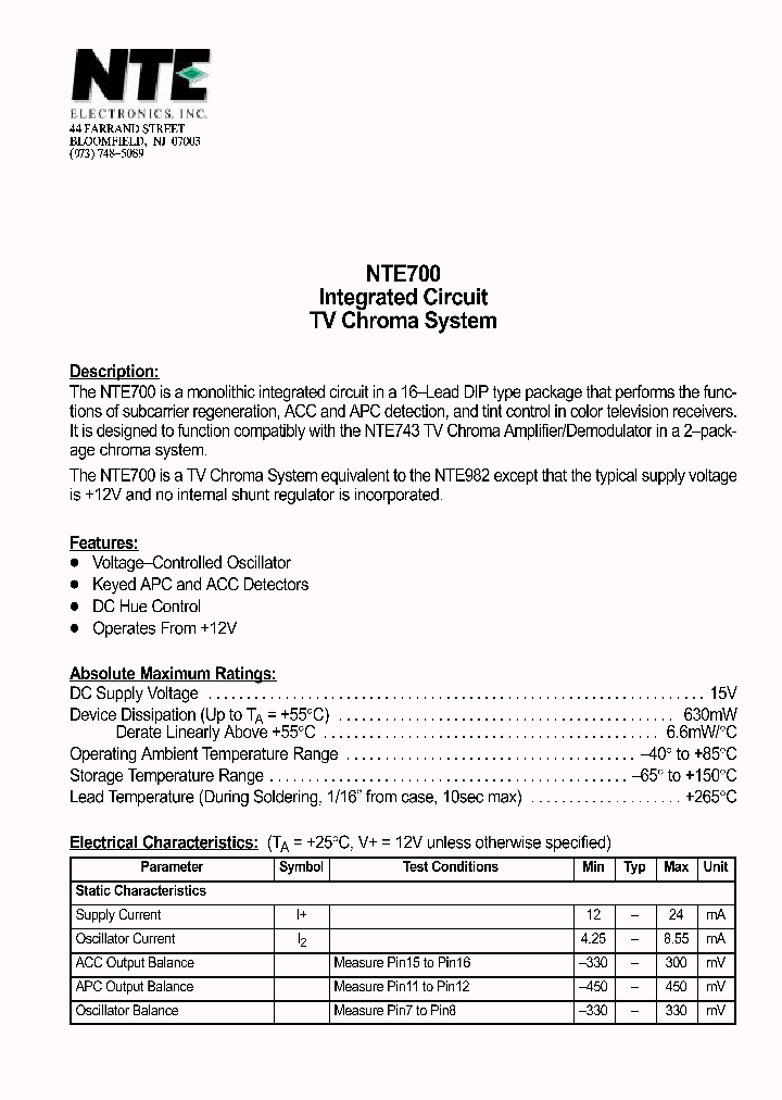 NTE700_411535.PDF Datasheet