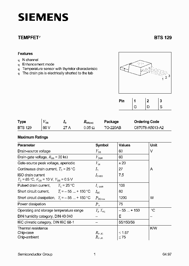 BTS129_449770.PDF Datasheet