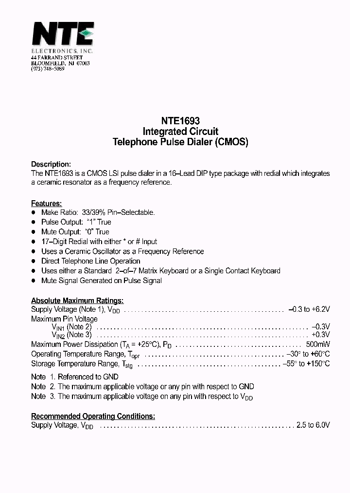 NTE1693_447586.PDF Datasheet