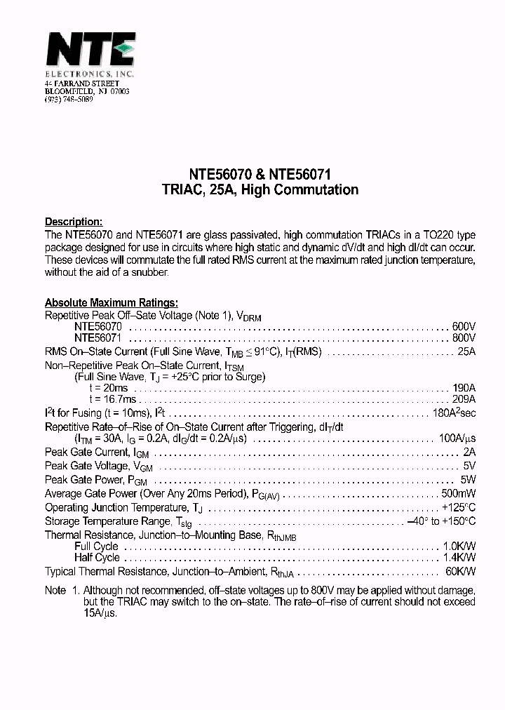 NTE56070_484533.PDF Datasheet