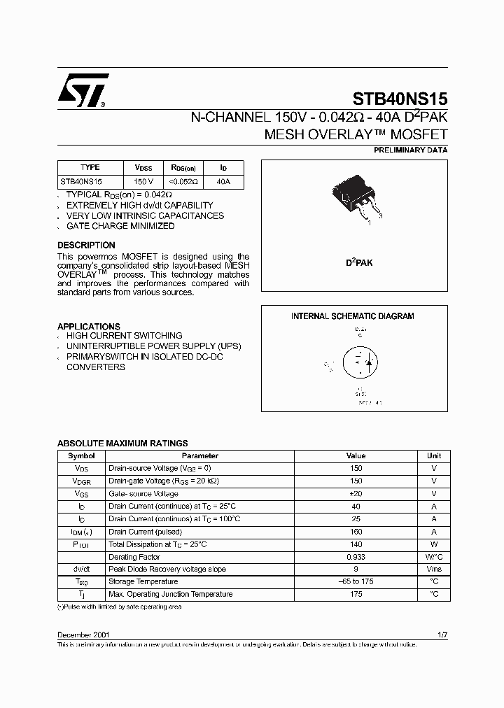 STB40NS15_461134.PDF Datasheet